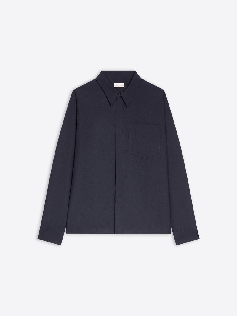 Dries Van Noten Cotton Zip Shirt Navy
