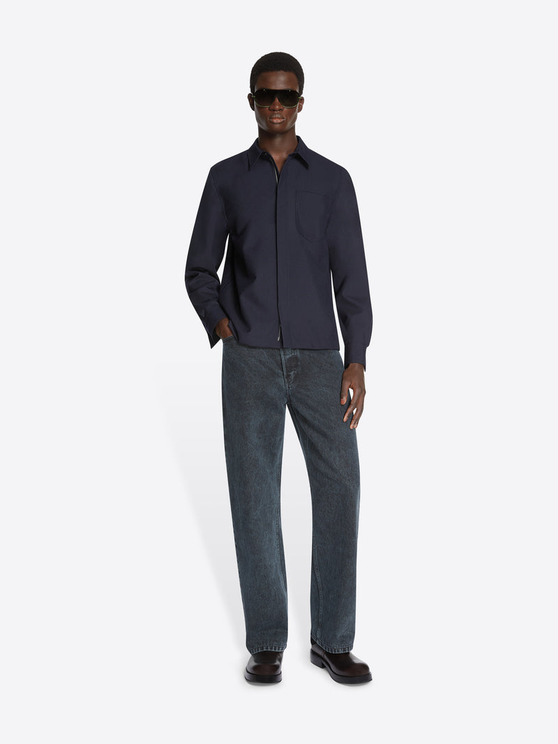 Dries Van Noten Cotton Zip Shirt Navy
