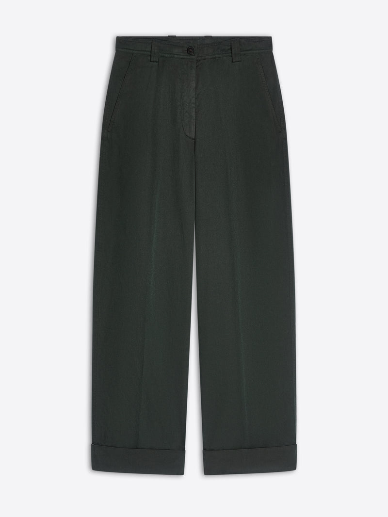Dries Van Noten Cuffed Cotton Pants DARK GREEN