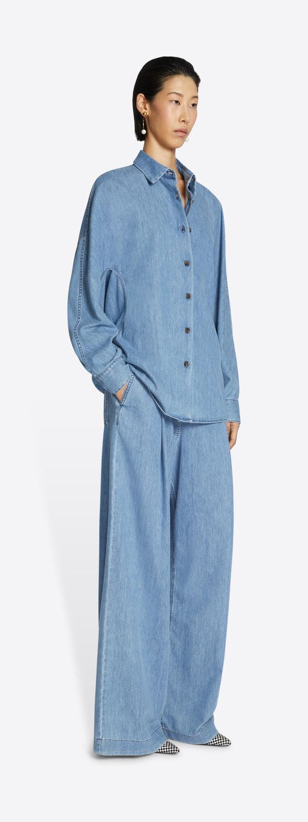 dries van noten Denim cocoon shirt light blue