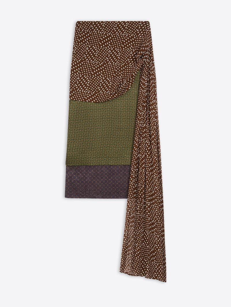 Dries Van Noten Draped Silk Satin Skirt KHAKI