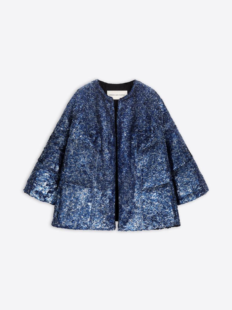 Dries Van Noten Embellished Cocoon Jacket Blue