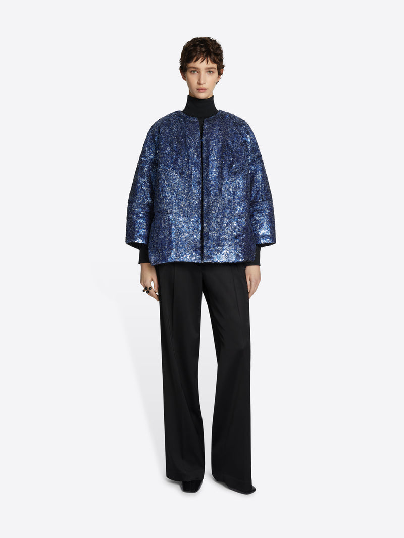 Dries Van Noten Embellished Cocoon Jacket Blue