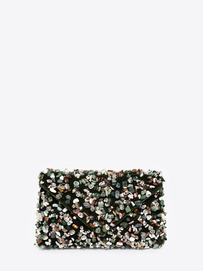 Dries Van Noten Embellished Envelope Bag OLIVE