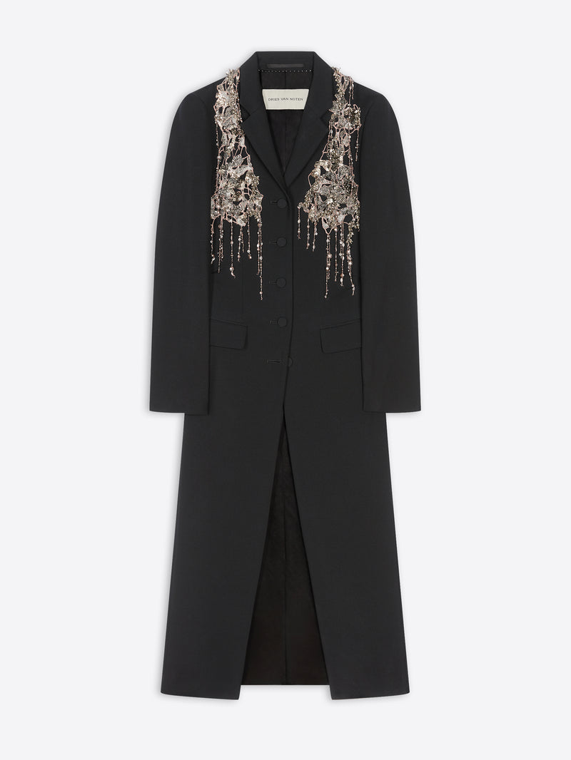 Dries Van Noten Embellished Wool Coat Black