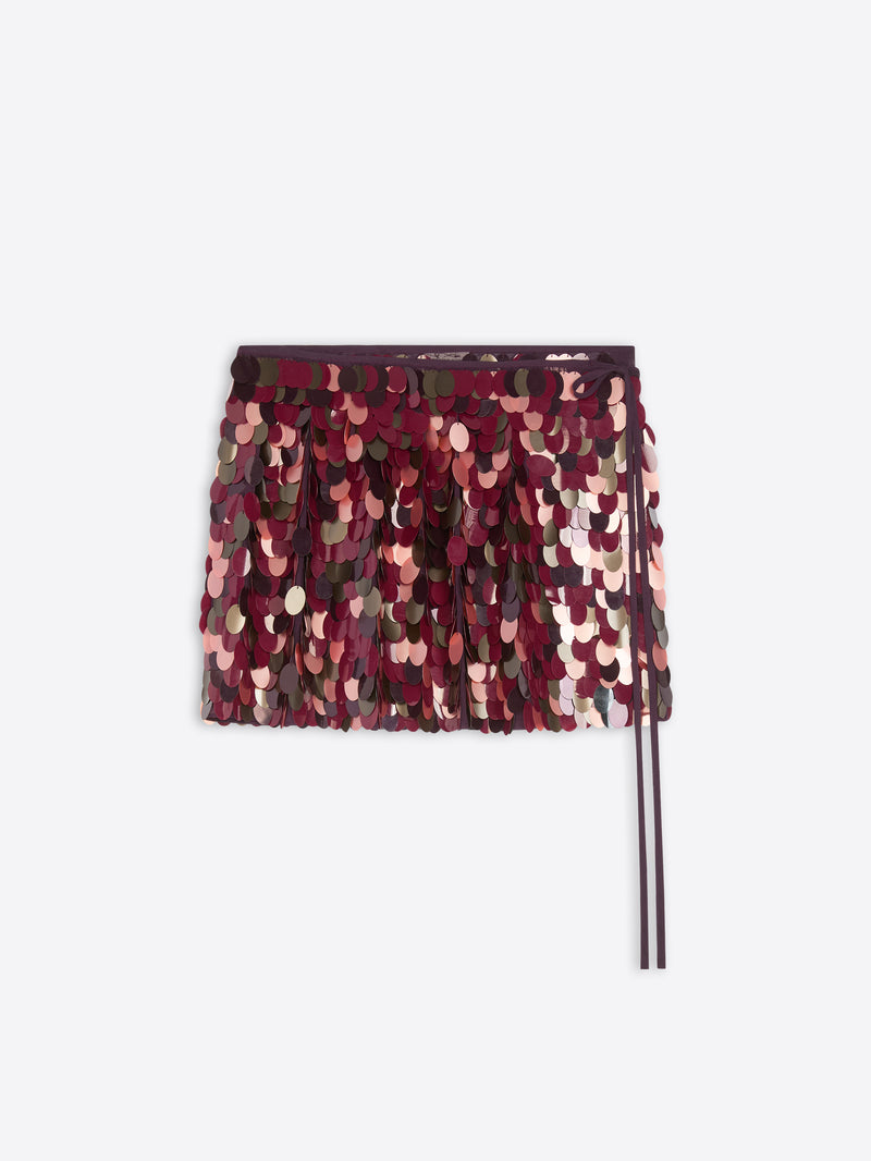 Dries Van Noten Embellished Wrap Skirt BURGUNDY