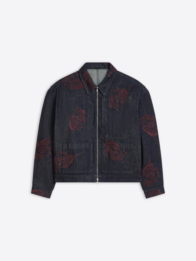 Dries Van Noten Embroidered Denim Jacket Indigo