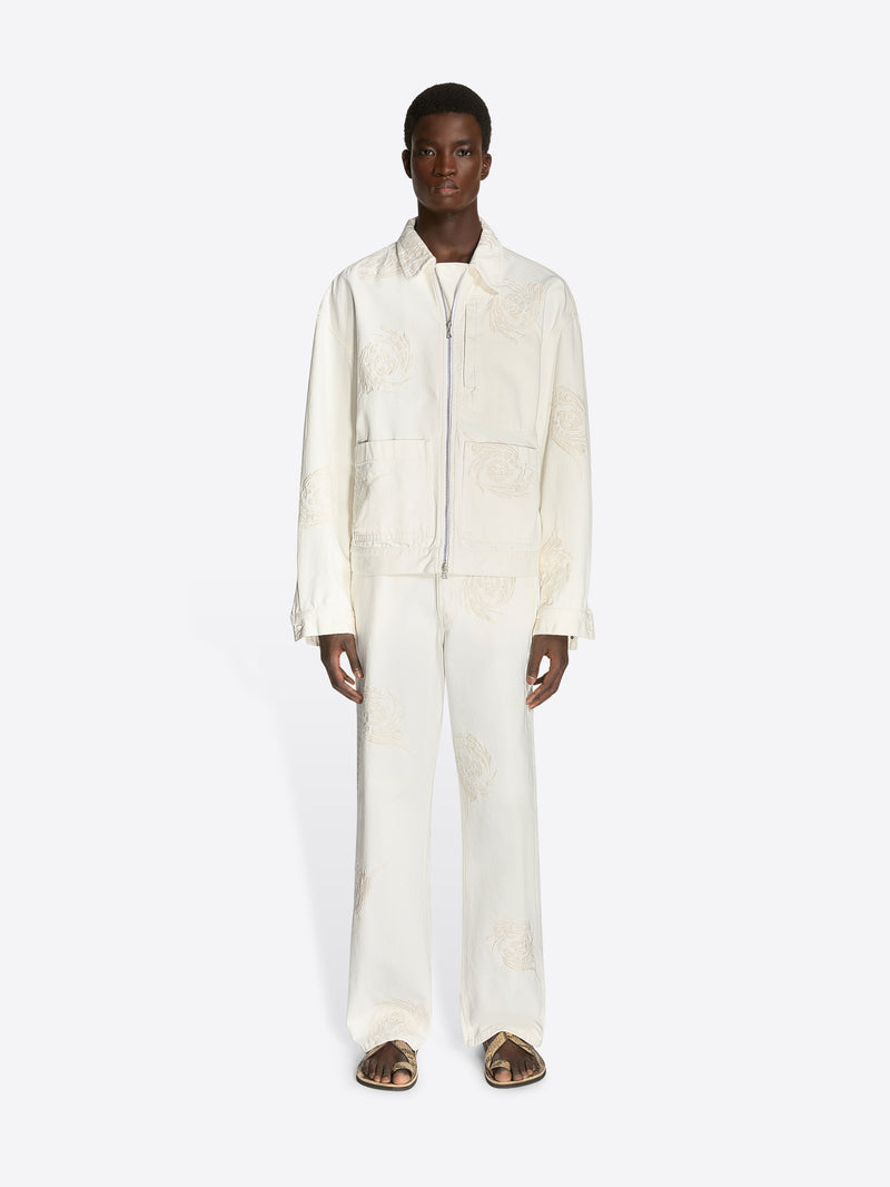 Dries Van Noten Embroidered Denim Jacket Off White