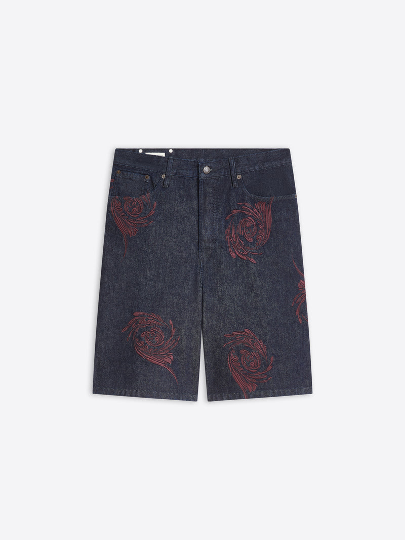 Dries Van Noten Embroidered Denim Shorts Indigo