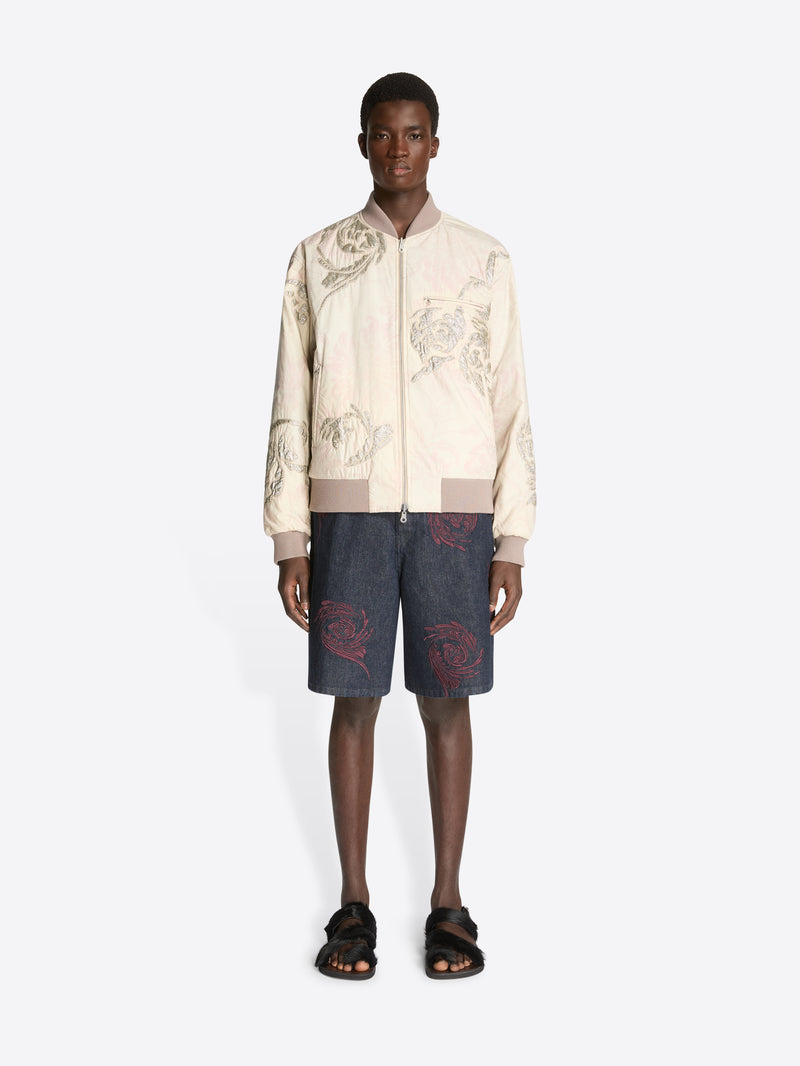 Dries Van Noten Embroidered Denim Shorts Indigo