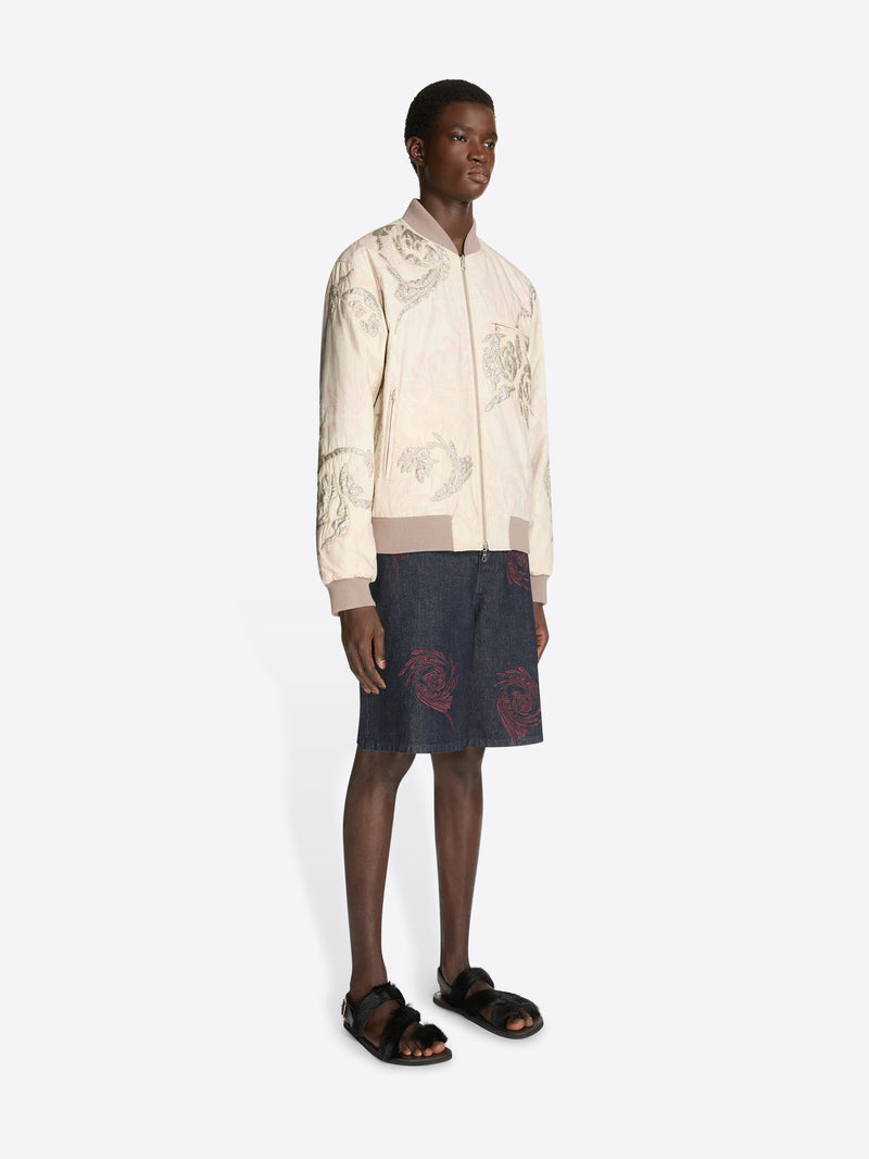 Dries Van Noten Embroidered Denim Shorts Indigo
