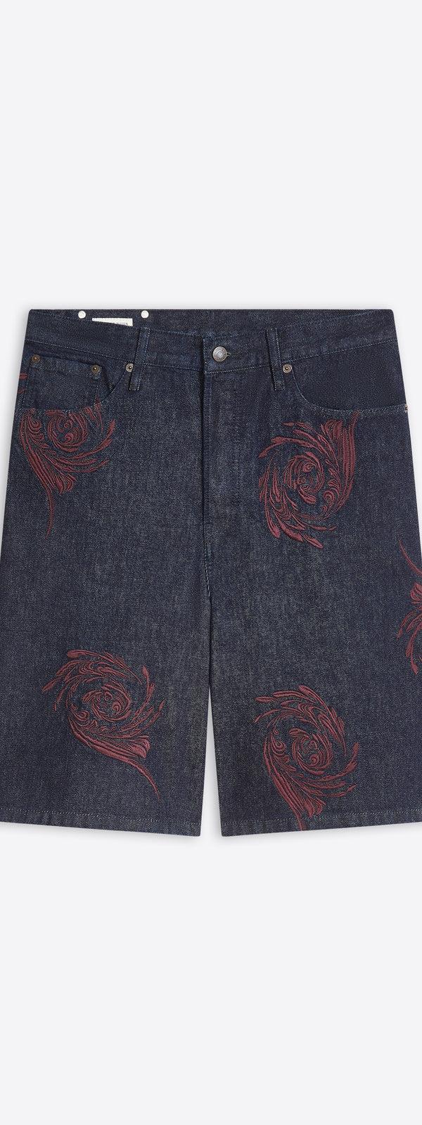 dries van noten Embroidered denim shorts indigo