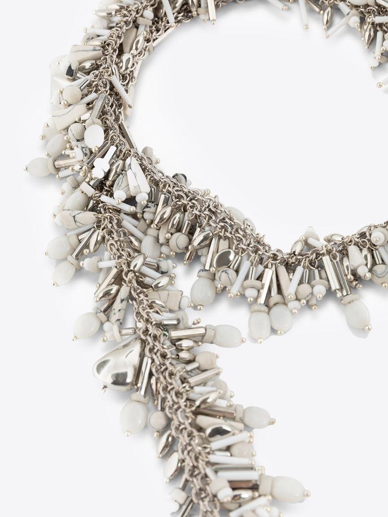 Dries Van Noten Embroidered Scarf Necklace SILVER