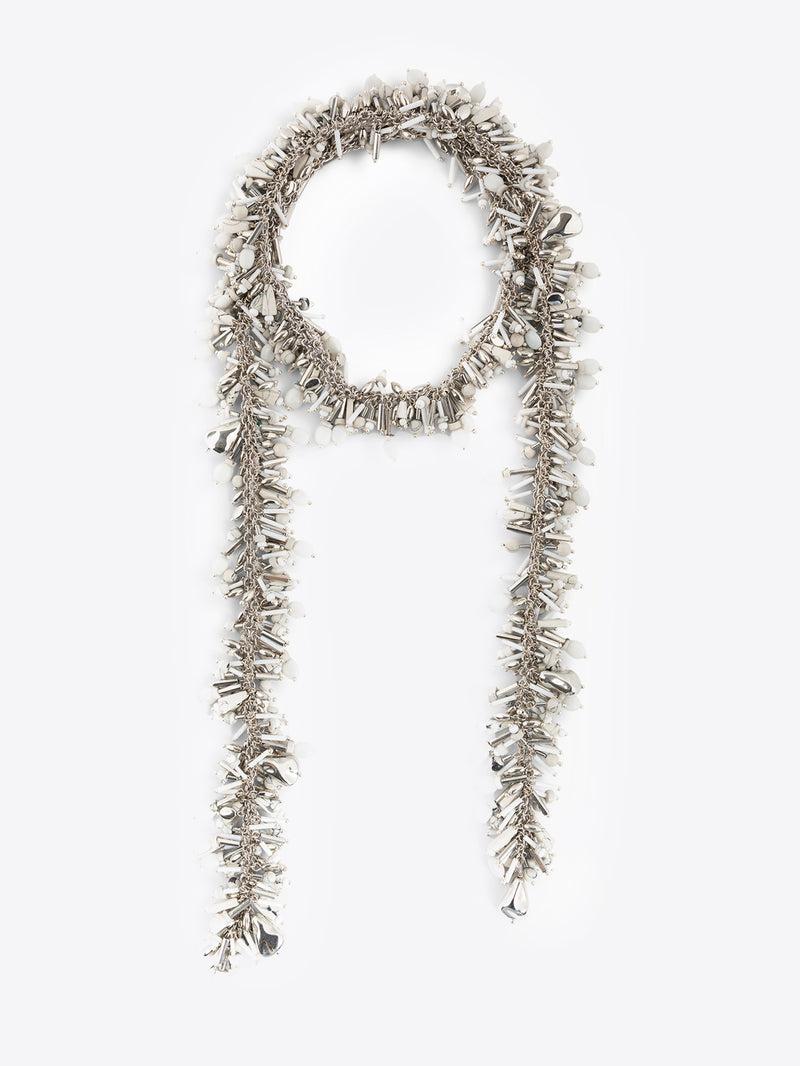Dries Van Noten Embroidered Scarf Necklace SILVER
