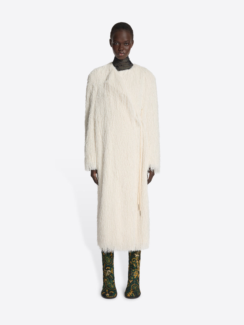 dries Van Noten Fringed Coat WHITE
