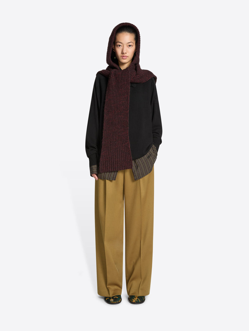 Dries Van Noten Hooded Wool Scarf WINE