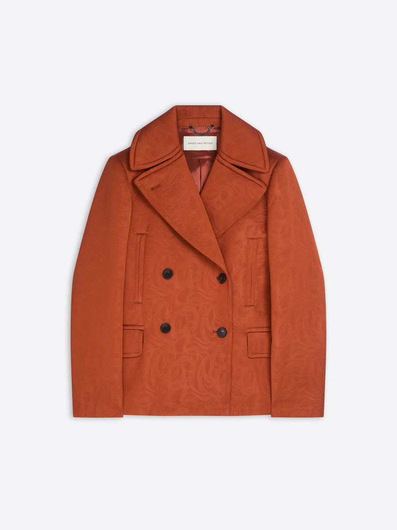 Dries Van Noten Jacquard Caban Jacket RUST