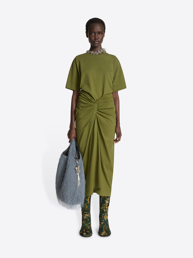 Dries Van Noten Knotted Jersey Skirt GREEN