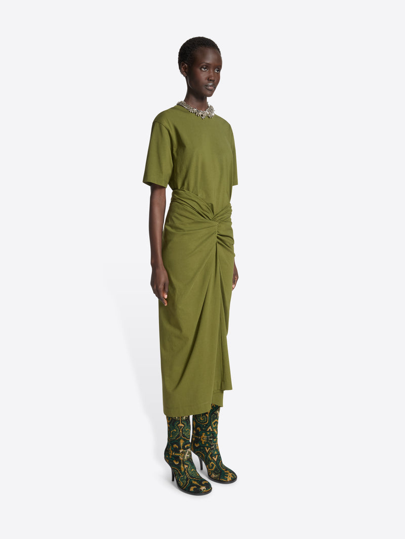 Dries Van Noten Knotted Jersey Skirt GREEN