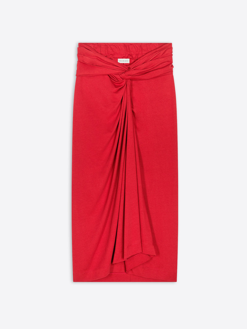 Dries Van Noten Knotted Jersey Skirt Red