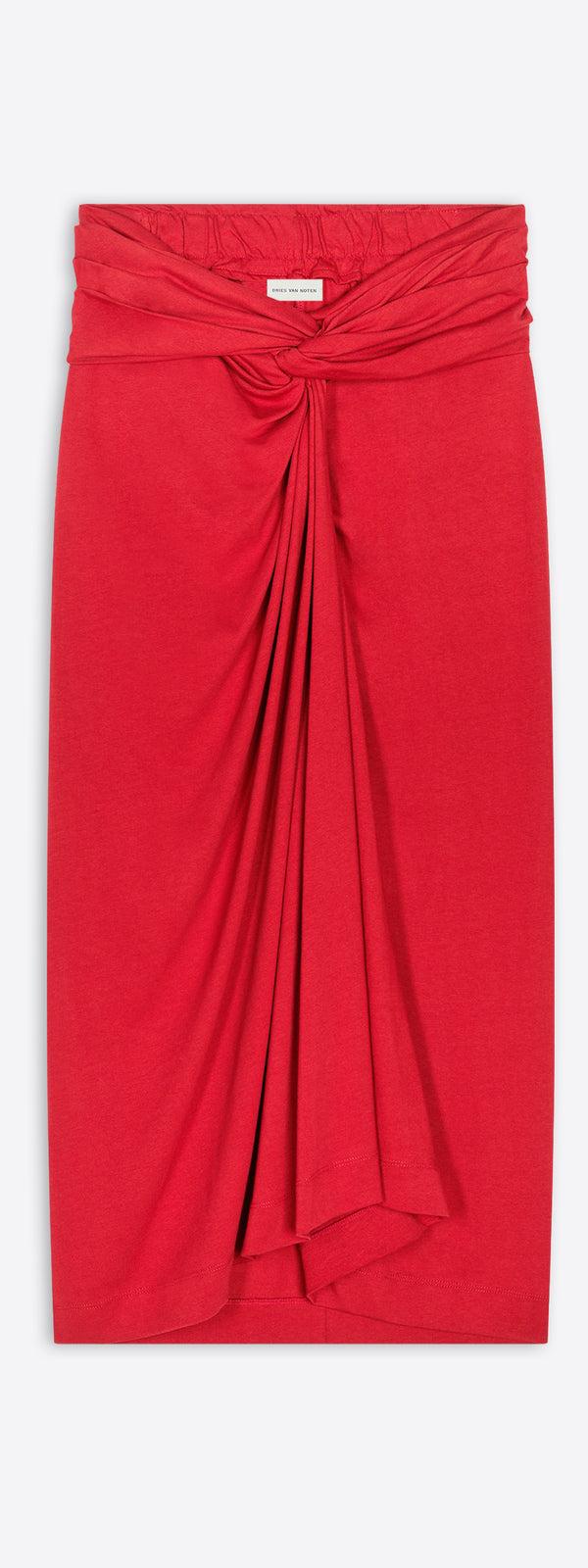 dries van noten Knotted jersey skirt red