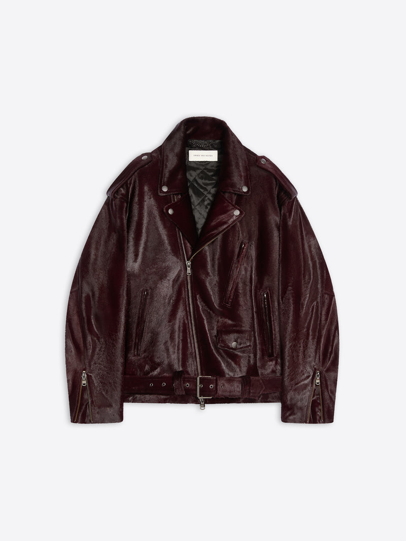 Dries Van Noten Leather Biker Jacket BURGUNDY