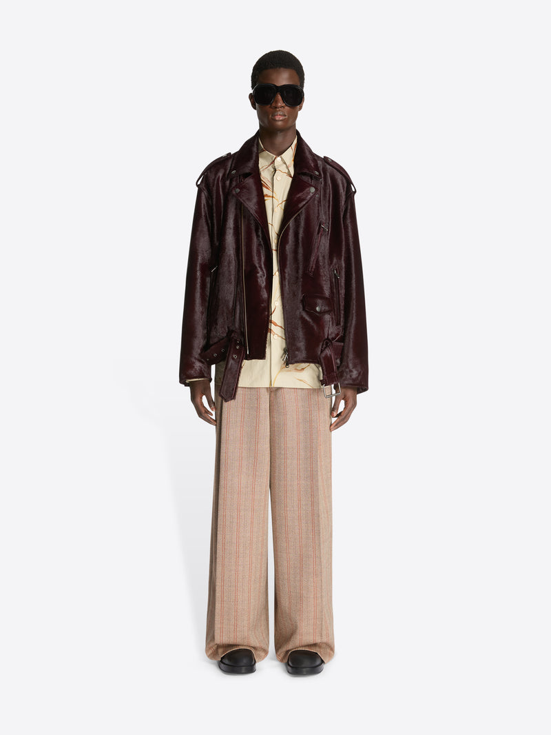 Dries Van Noten Leather Biker Jacket BURGUNDY