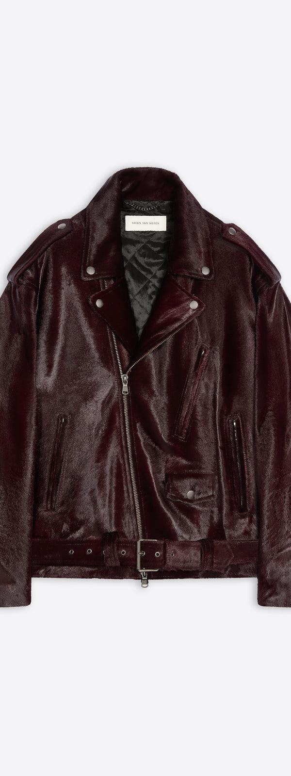 dries van noten Leather biker jacket BURGUNDY