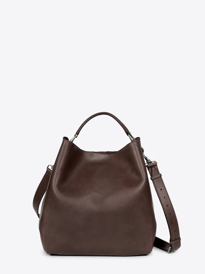 Dries Van Noten Leather Bucket Bag Dark Brown