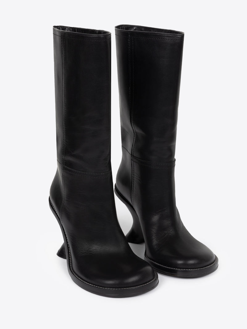 Dries Van Noten Leather Wedge Boots BLACK