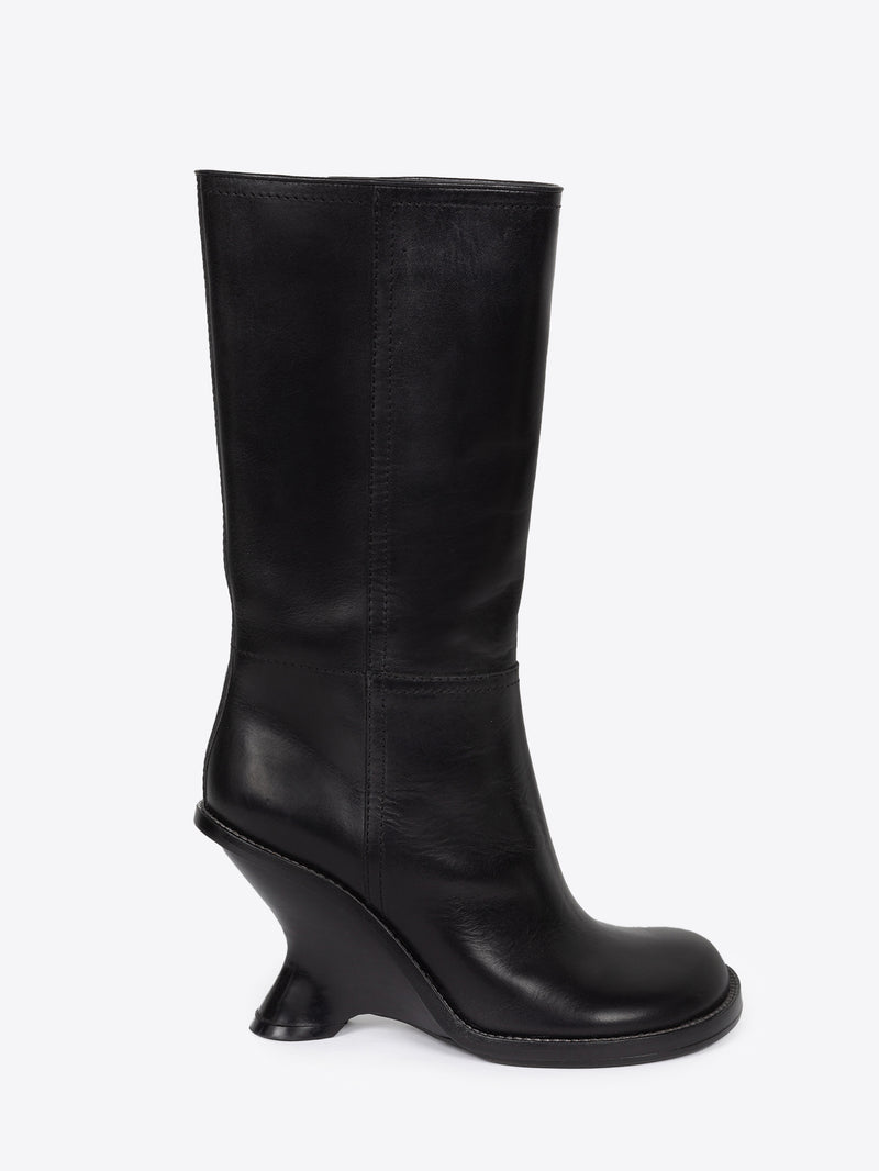 Dries Van Noten Leather Wedge Boots BLACK