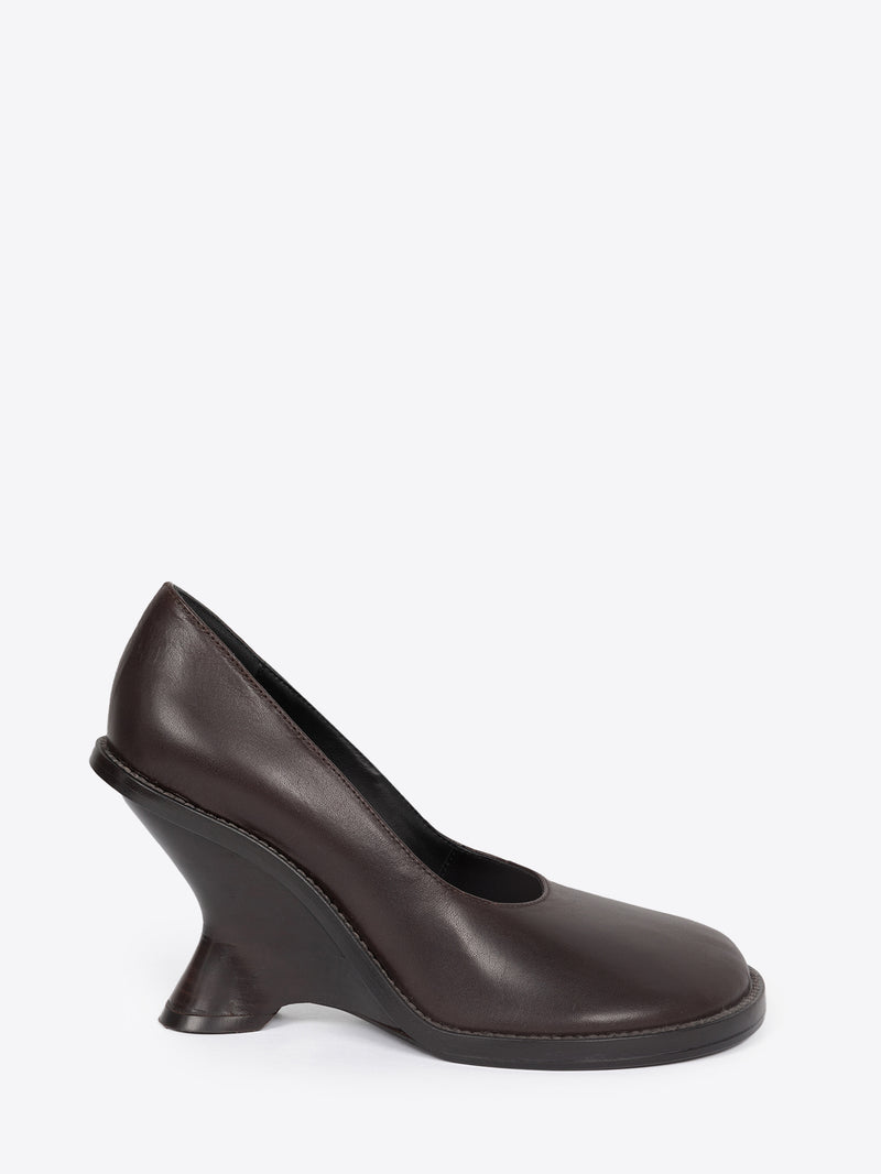 Dries Van Noten Leather Wedge Pumps DARK BROWN