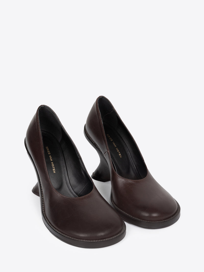 Dries Van Noten Leather Wedge Pumps DARK BROWN