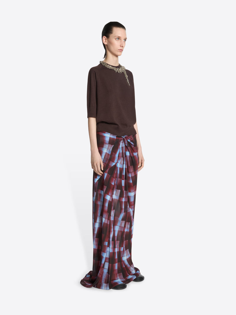 Dries Van Noten Long Draped Skirt BURGUNDY
