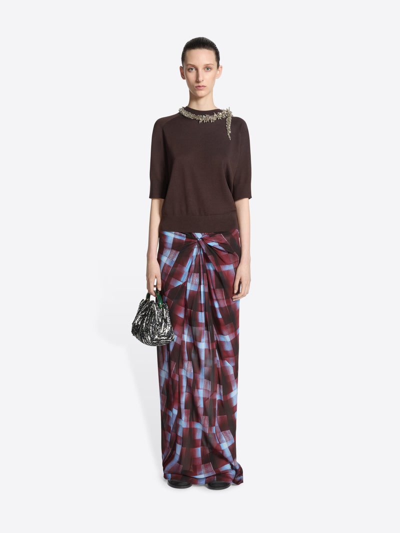 Dries Van Noten Long Draped Skirt BURGUNDY