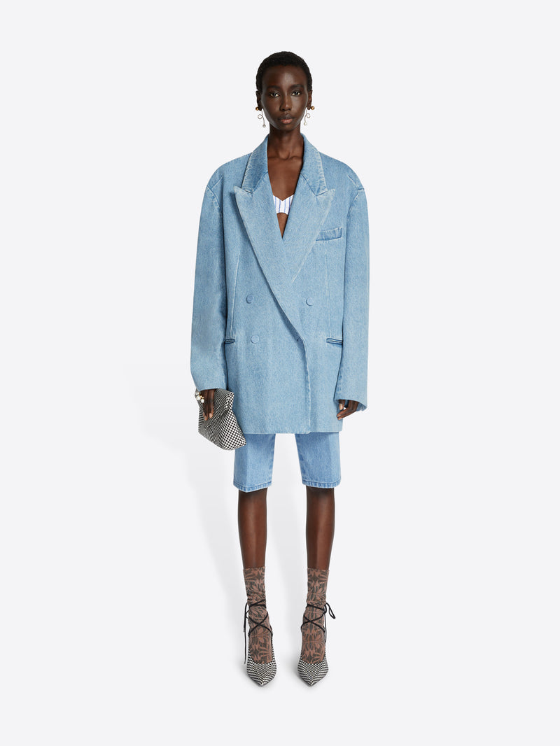 Dries Van Noten Oversized Denim Blazer Light Blue
