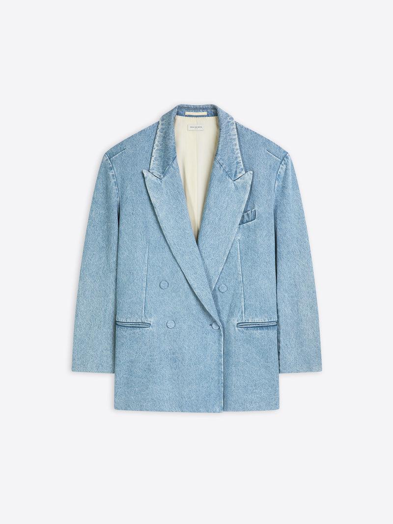 dries van noten Oversized denim blazer light blue