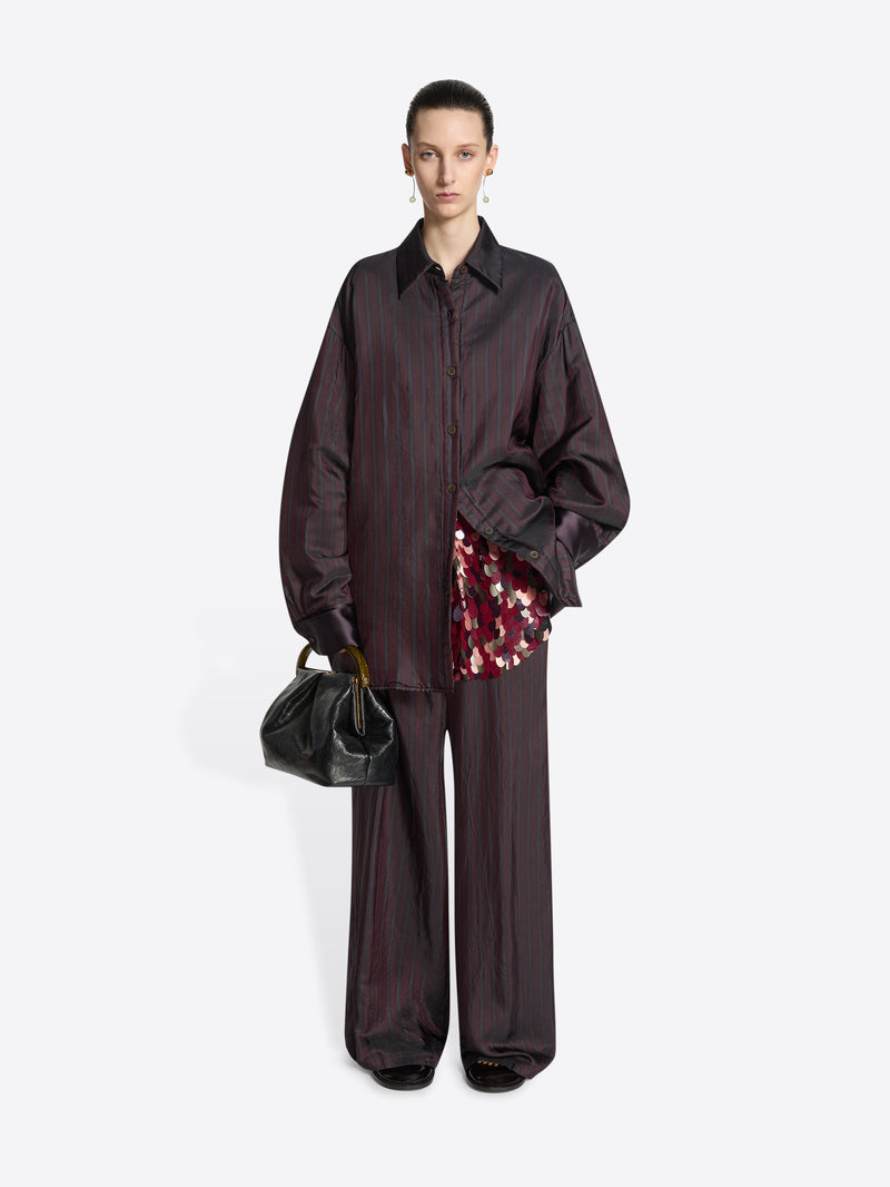Dries Van Noten Oversized Striped Shirt BURGUNDY