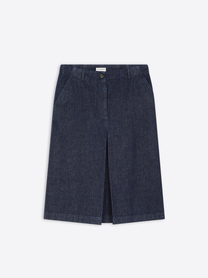 Dries Van Noten Pleated Denim Skirt Indigo