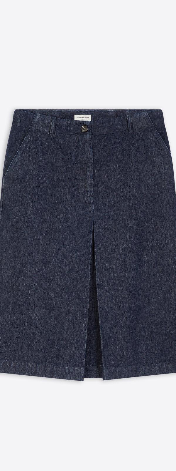 dries van noten Pleated denim skirt indigo
