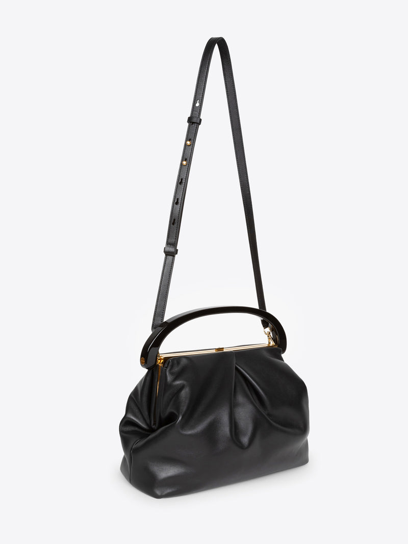 Dries Van Noten Pleated Leather Bag Black
