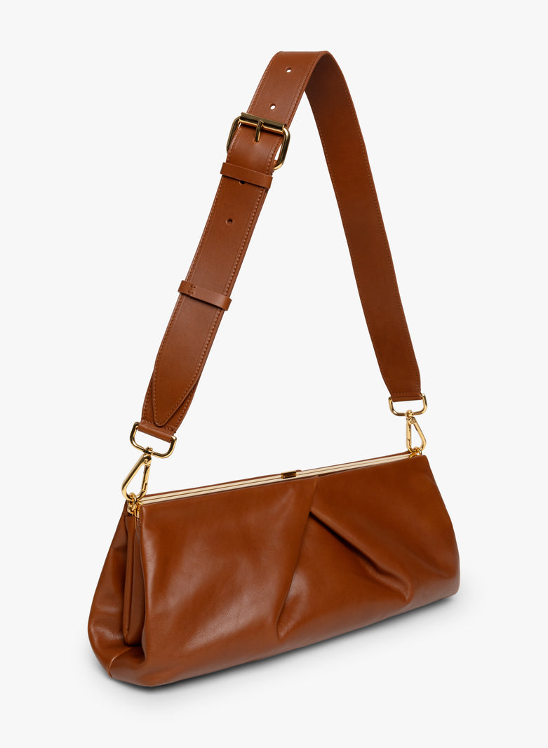 Dries Van Noten Pleated Leather Clutch TAN