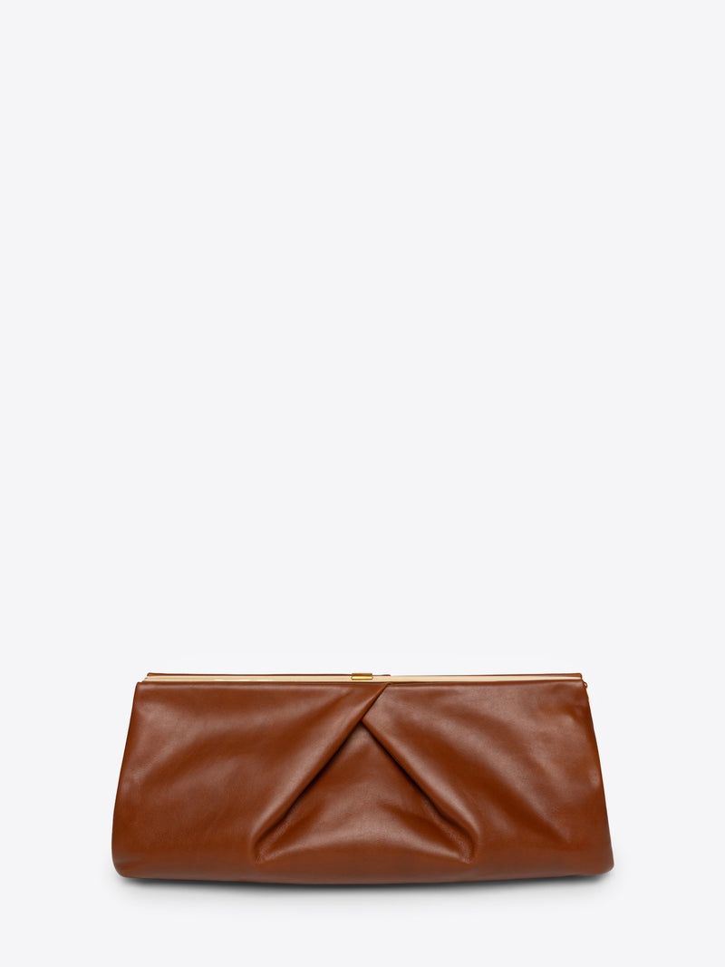 Dries Van Noten Pleated Leather Clutch TAN