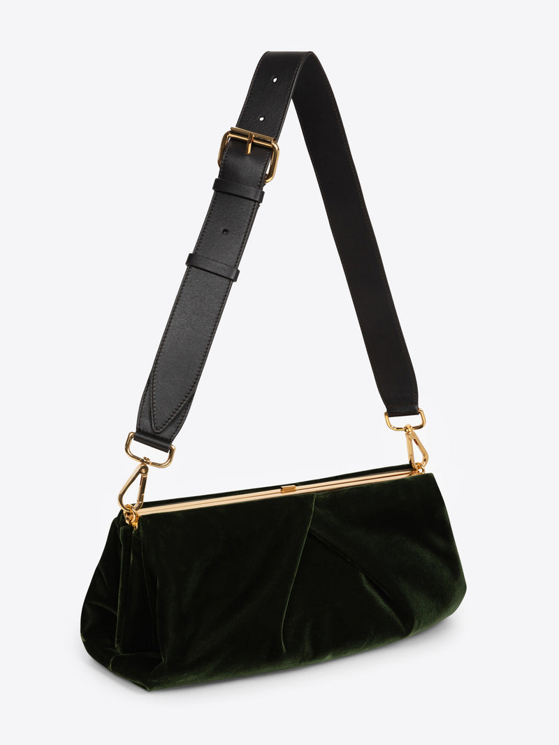 Dries Van Noten Pleated Velvet Clutch OLIVE