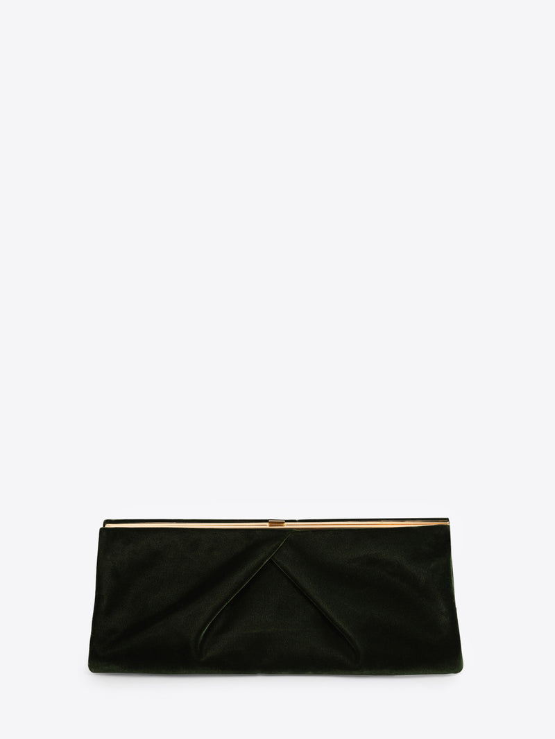 Dries Van Noten Pleated Velvet Clutch OLIVE