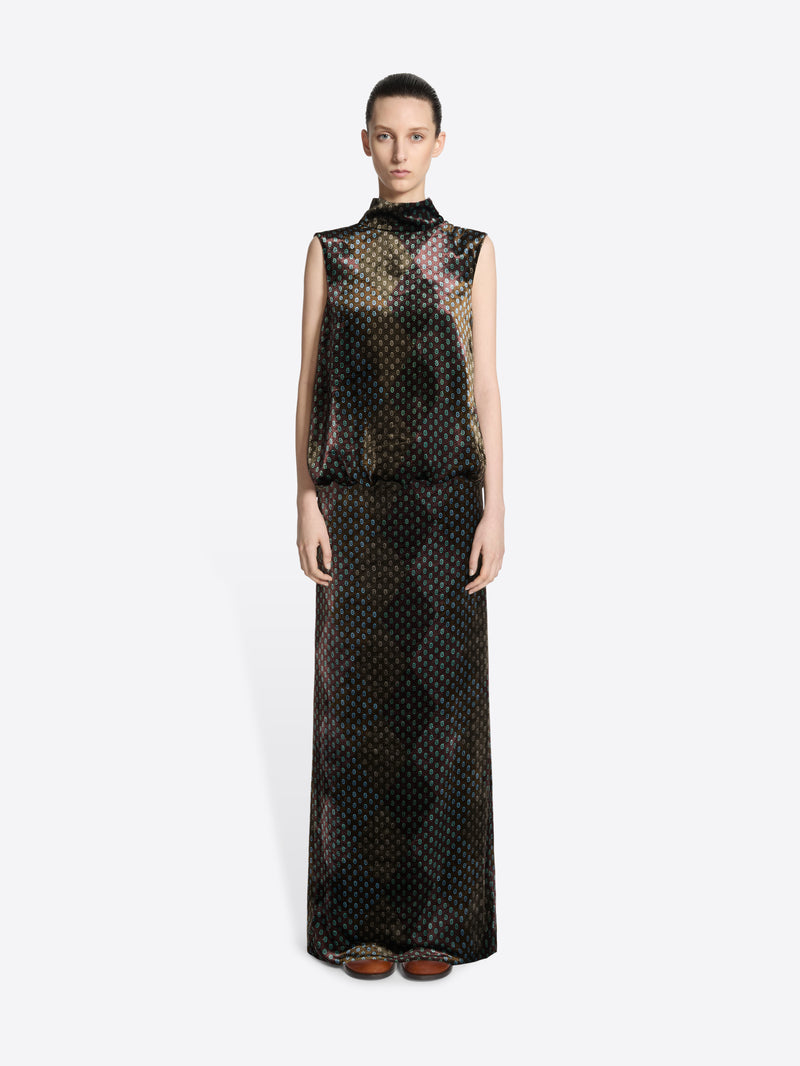 Dries Van Noten Printed Evening Dress KHAKI