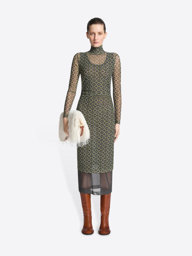 Dries Van Noten Printed Mesh Dress GREEN