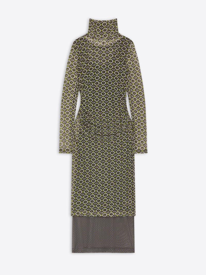 Dries Van Noten Printed Mesh Dress GREEN