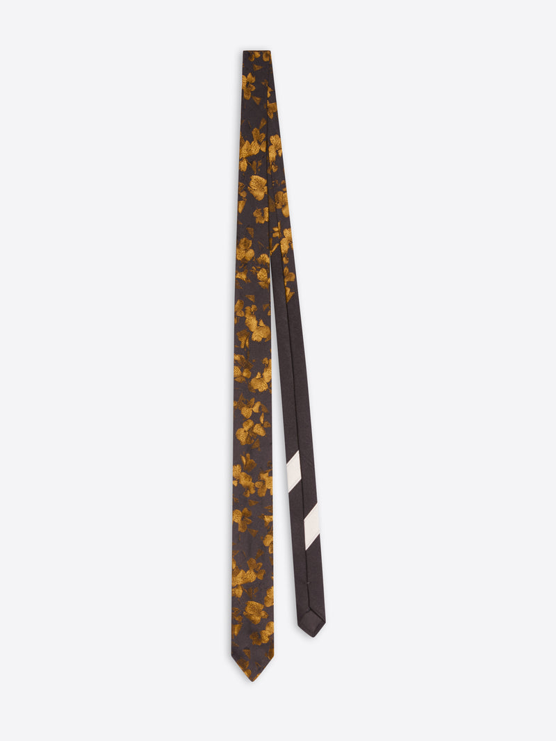 Dries Van Noten Printed Narrow Silk Tie OCRA