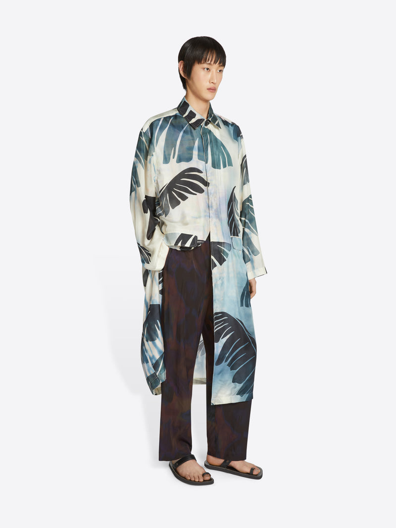 Dries Van Noten Printed Silk Mac Navy